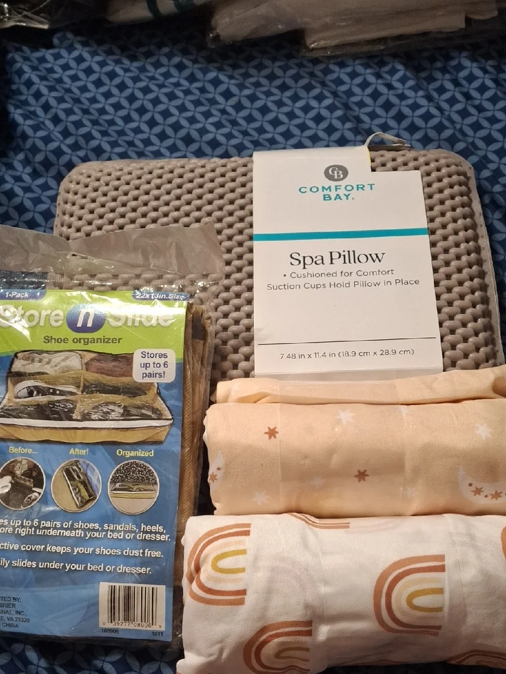 Comfort Bay Beige Spa Pillow with Woven Texture, Storage Container And Two Crib